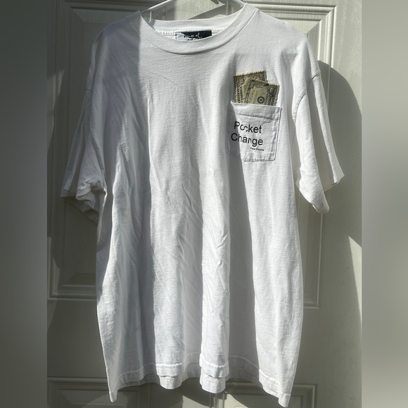 VTG 80s XL cotton white tee by house of Gabrielle money —pocket change $ graphic - Picture 5 of 8